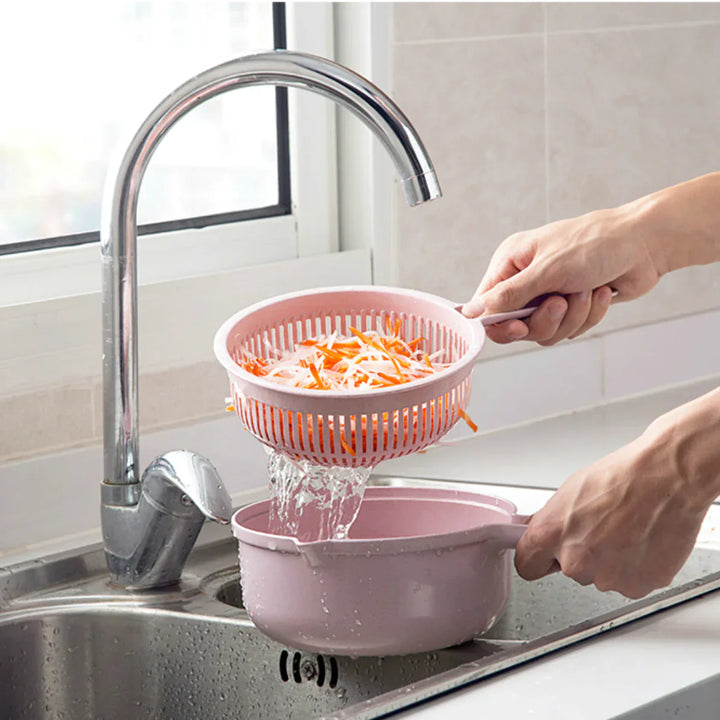Multifunctionele Groentesnijder met Zeef - 3-in-1 Keukenrasp voor Groenten & Fruit | Praktische Keukenhulp met Lekbak