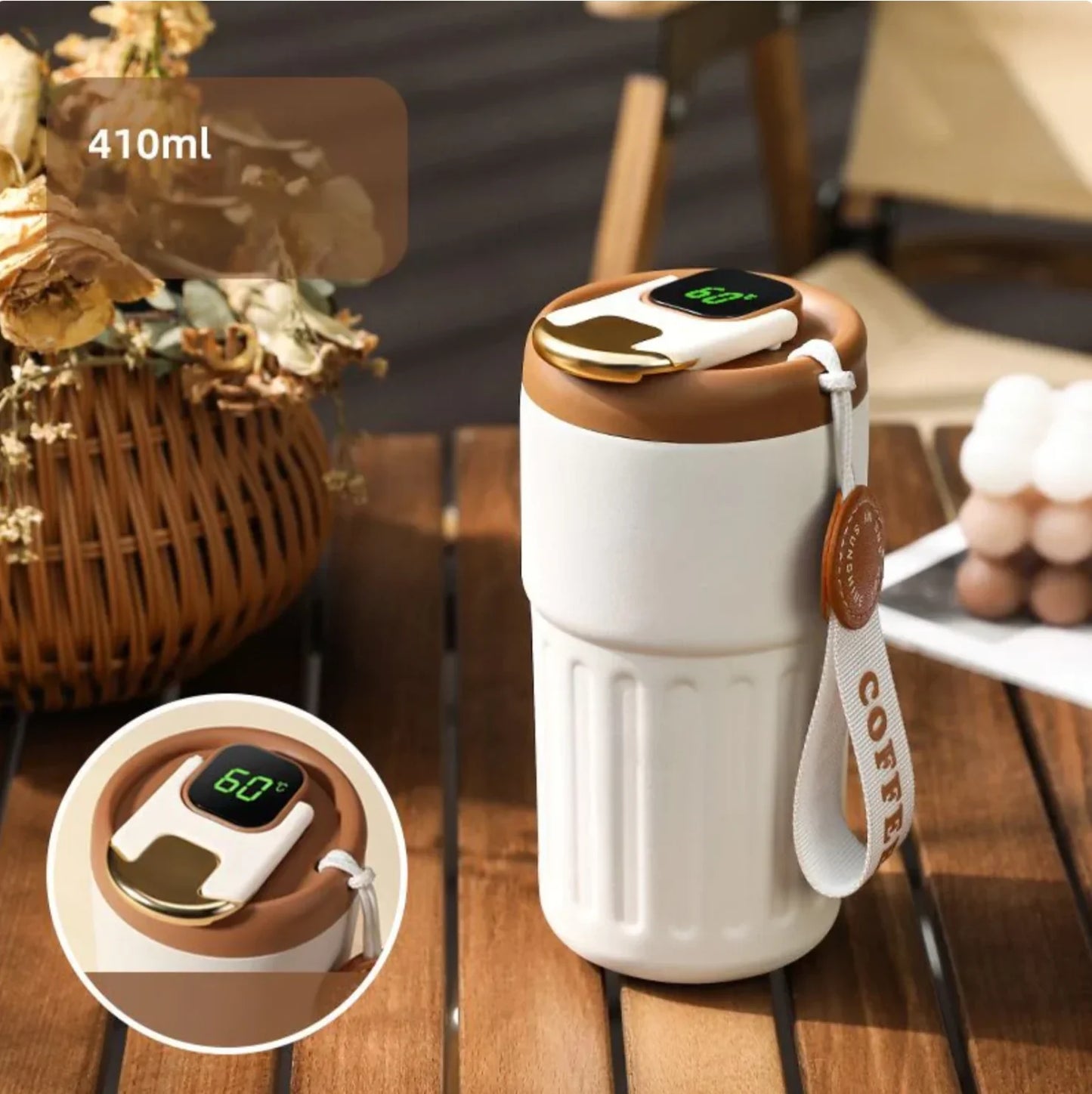 Compacte Thermomok met Temperatuurweergave - 410 Ml Mok voor Warme en Koude Dranken