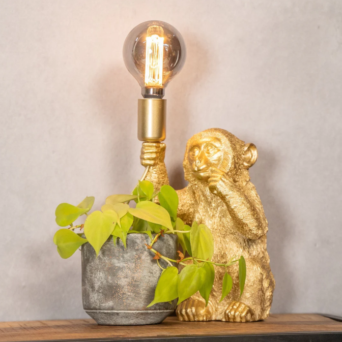 Elegante Gouden Aap met Bloem op Lamp