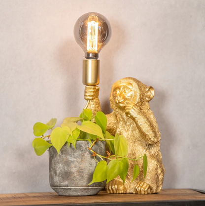 Elegante Gouden Aap met Bloem op Lamp
