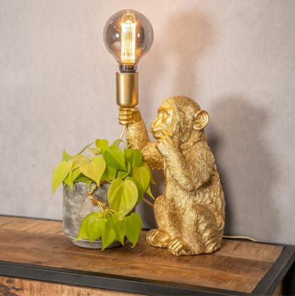Elegante Gouden Aap met Bloem op Lamp