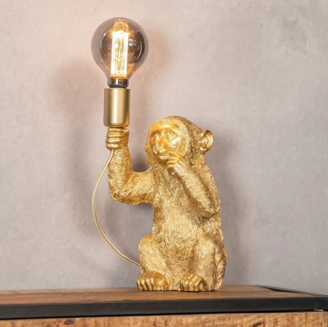 Elegante Gouden Aap met Bloem op Lamp