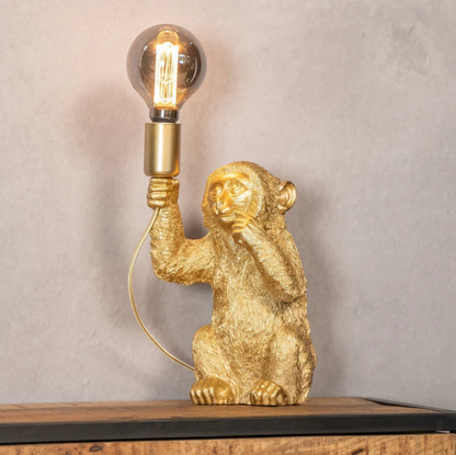 Elegante Gouden Aap met Bloem op Lamp