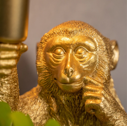 Elegante Gouden Aap met Bloem op Lamp