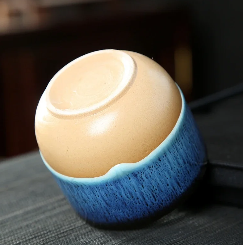 Handgemaakte Keramische Mok - Blauw Geglazuurde Theeschaal