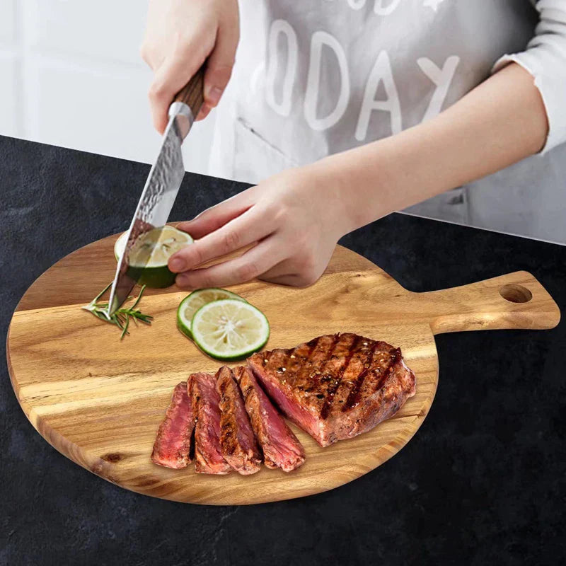 Pizzaschil en Serveerplank van Acaciahout met Handvat