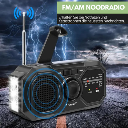 Draagbare Noodradio met Zonnepaneel en Handslinger - Fm/am-ontvangst en Powerbankfunctie