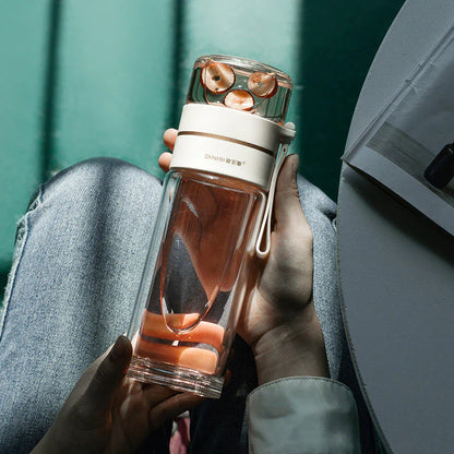 Dubbelwandige Glazen Fles met Theezeef en Thee-ei