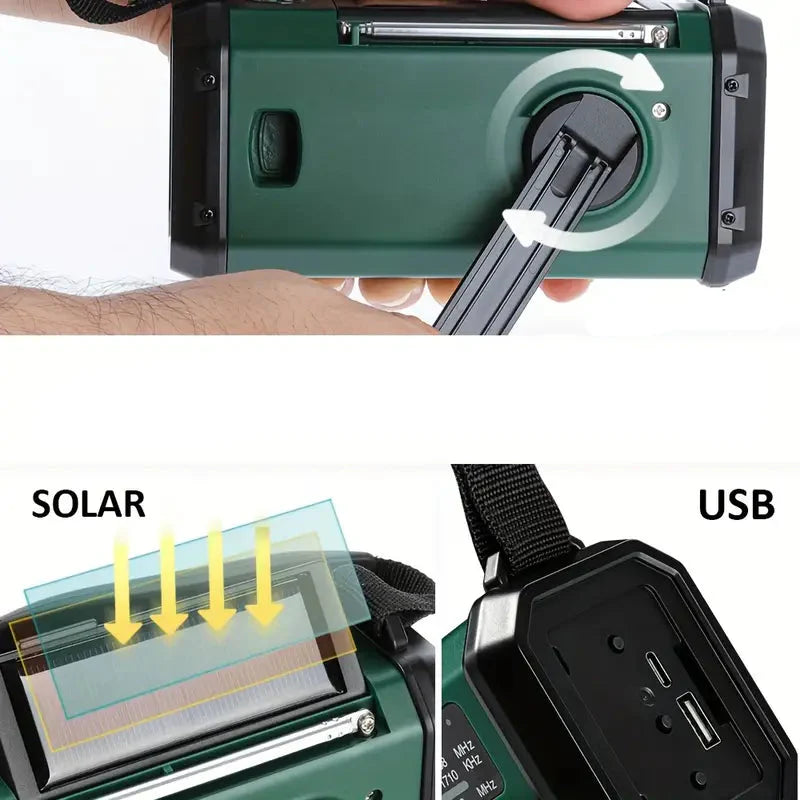 Solar Noodradio met Powerbank - Zwengelradio met Ledlampje voor Kamperen & Buiten